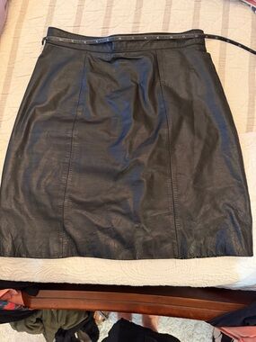 Classic Vintage Black Real Leather Skirt